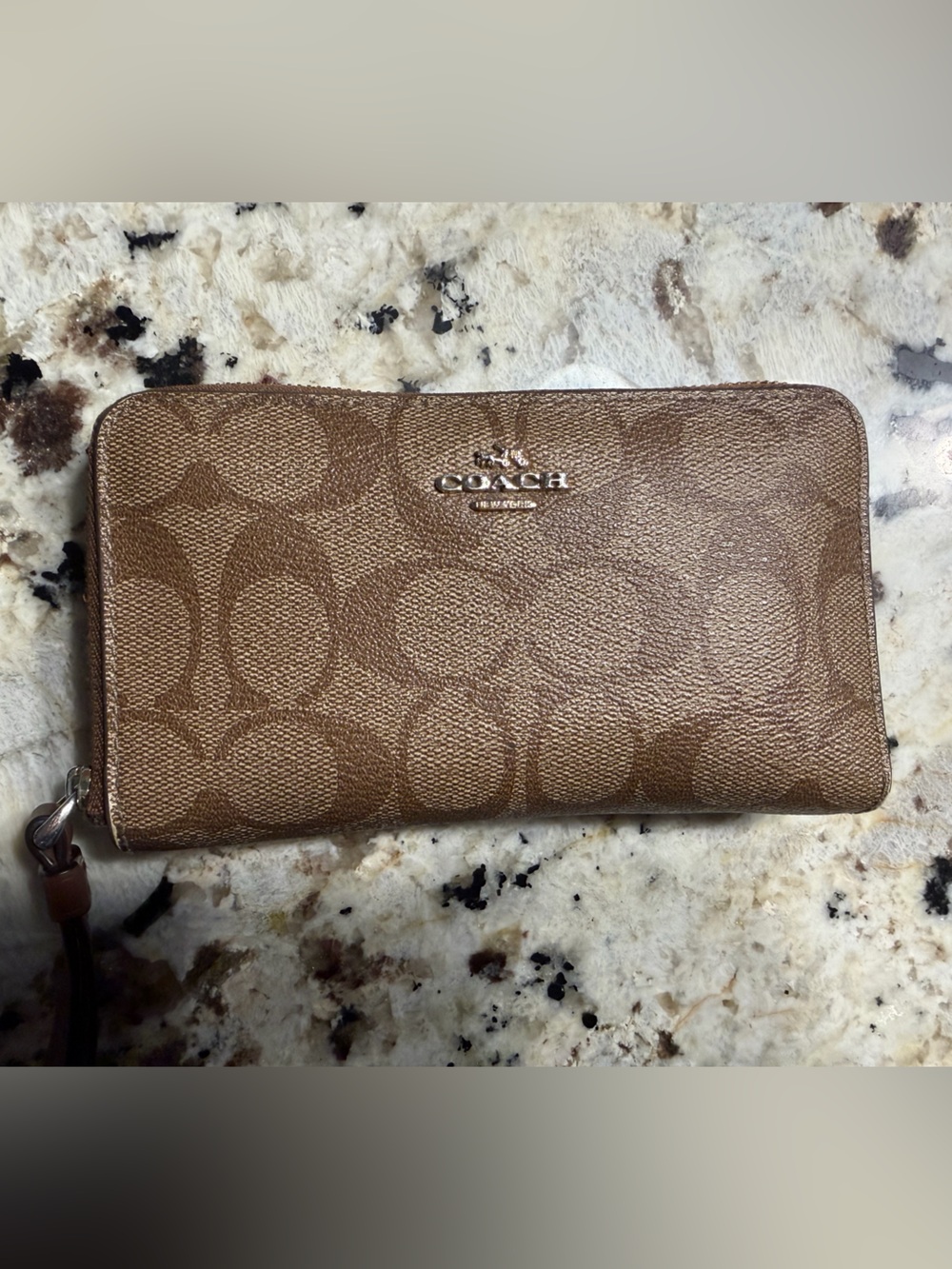 Coach Signature Jacquard Zip Wristlet in Brown